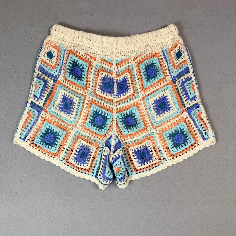 Crochet Granny Square Shorts Multicolor Boho SzM 70's Festival Rave HippieIndie - Picture 2 of 8